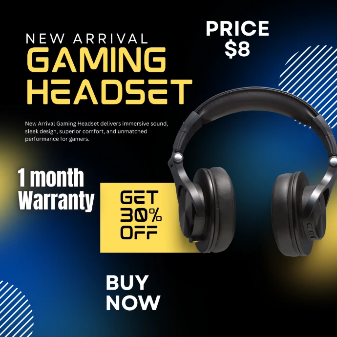 High-performance gaming headset ad featuring immersive sound quality and a limited-time 30% discount offer. Engineered with professional aesthetic and clear value propositions to drive high conversions for e-commerce tech stores.