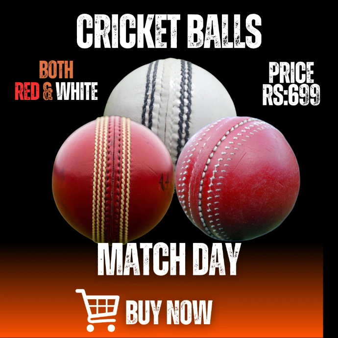 Premium quality red and white cricket balls designed for professional match durability and consistent performance. Strategic ad creative highlighting competitive pricing and bulk availability for sports e-commerce brands.